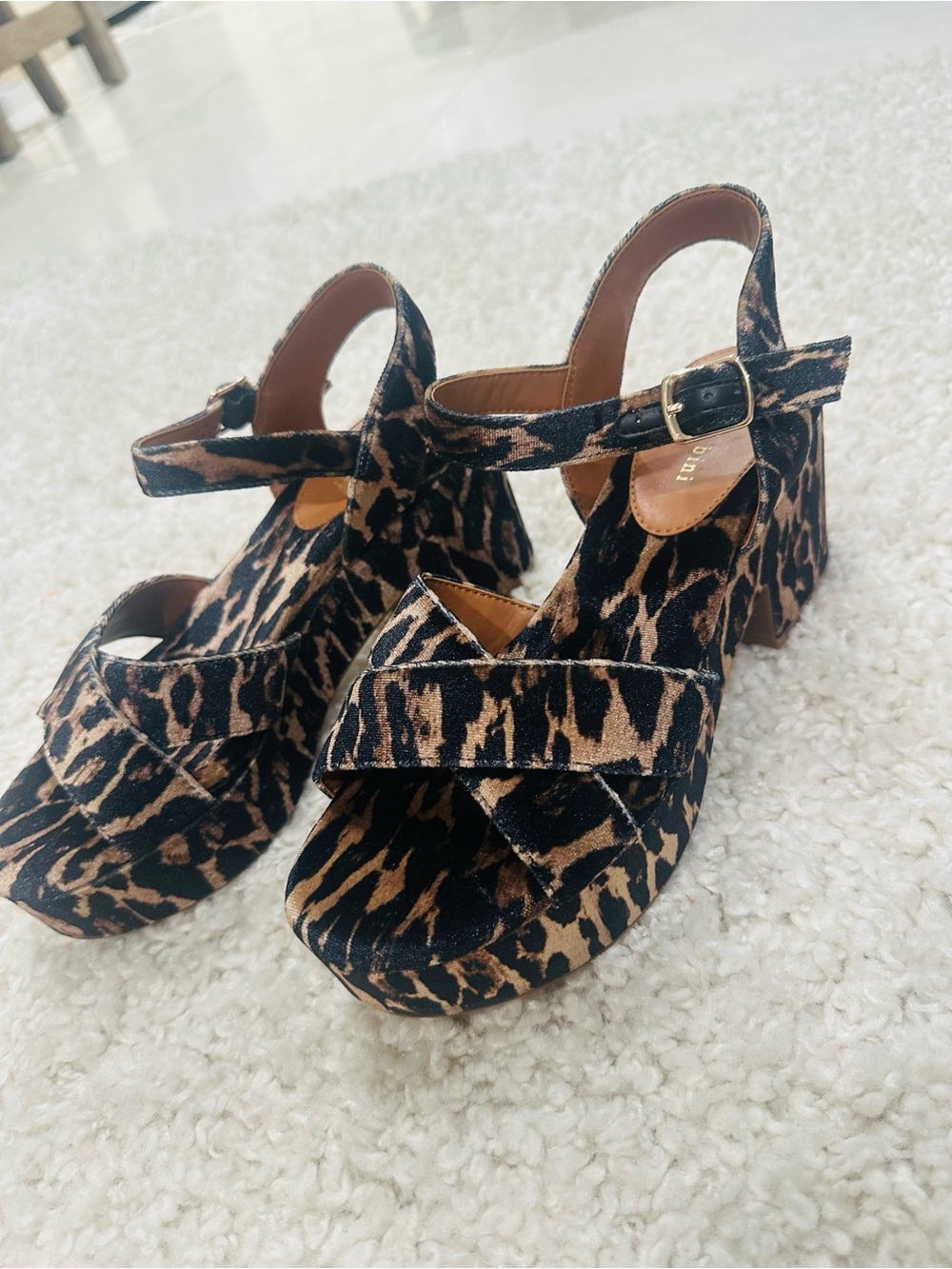 Gianni Bini Leopard Velvet Print Platform Sandals with Ankle Strap - New